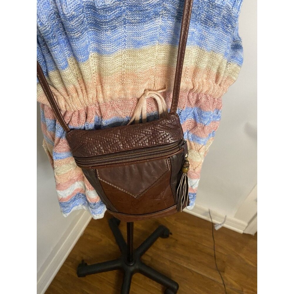 Vintage Brown Tooled Leather Cross Body Purse Handbag Shoulder Bag Tassel 9"x6" - Picture 13 of 16